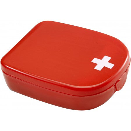 First aid kit in plastic case, red