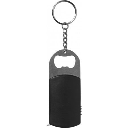 Metal bottle opener with steel keyring, black