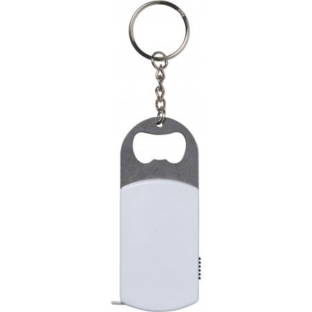 Metal bottle opener with steel keyring, white
