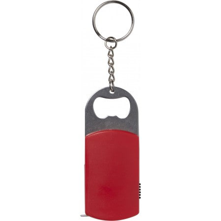 Metal bottle opener with steel keyring, red
