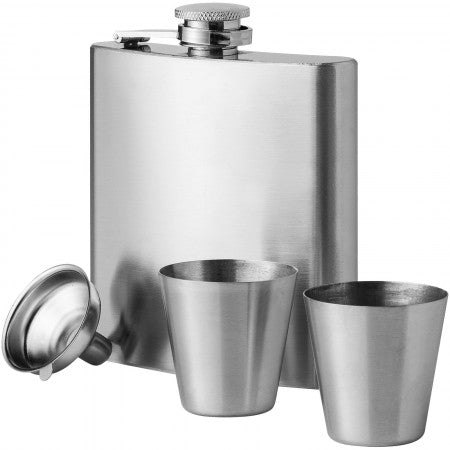 Texas hip flask with cups, grey, 18,5 x 12,5 x 2,5 cm
