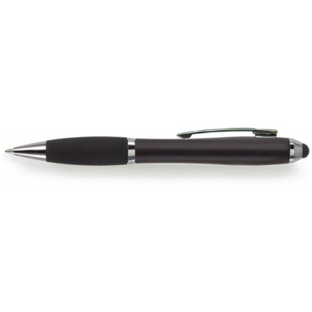 Ballpen with black rubber grip and stylus, black