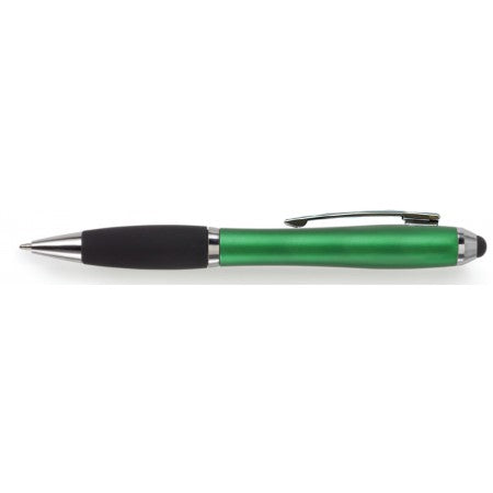 Ballpen with black rubber grip and stylus, green