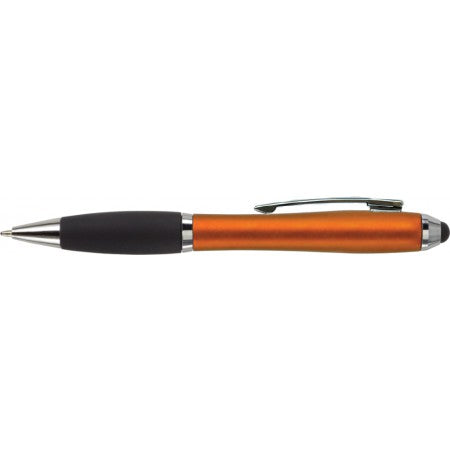Ballpen with black rubber grip and stylus, orange