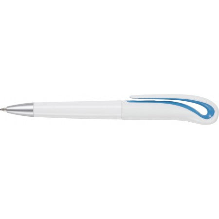 White ball pen with swan neck., light blue