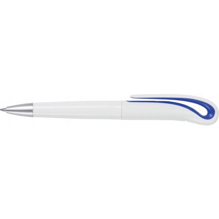 White ball pen with swan neck., cobalt blue