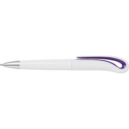 White ball pen with swan neck., purple