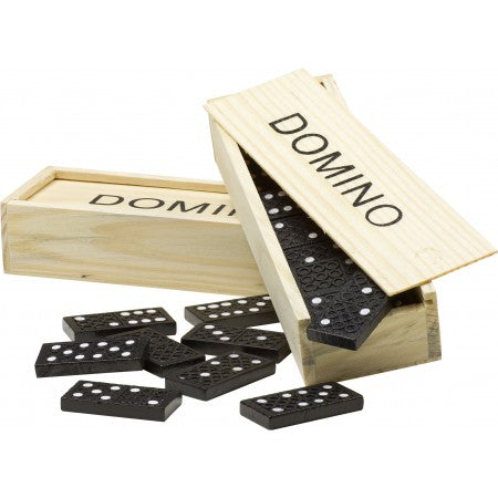 Domino game in a wooden box, no colour