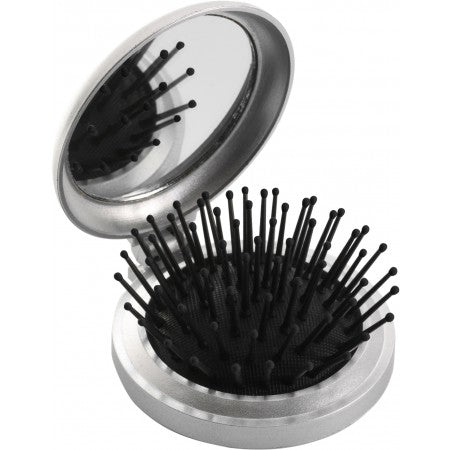 Pocket mirror with brush, silver