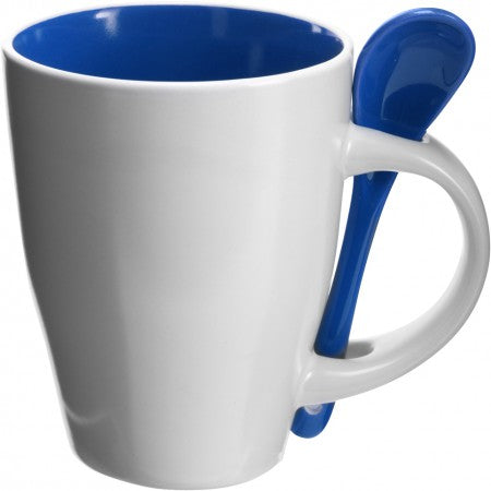 Coffee mug with spoon (300ml), blue
