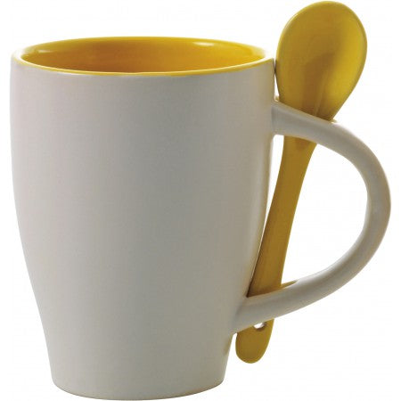 Coffee mug with spoon (300ml), yellow