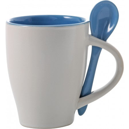 Coffee mug with spoon (300ml), light blue