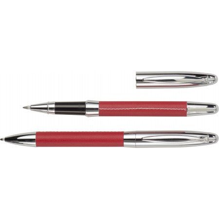 Metal ballpen and rollerball, red