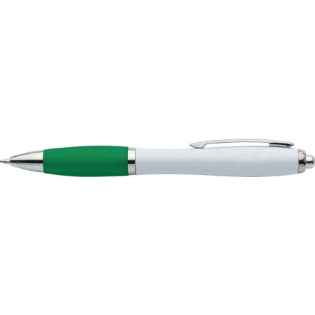 Plastic ballpen with coloured rubber grip, blue ink, green