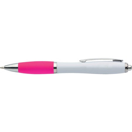 Plastic ballpen with coloured rubber grip, blue ink, pink
