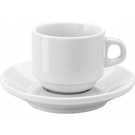 Stackable porcelain cup and saucer (100ml), white