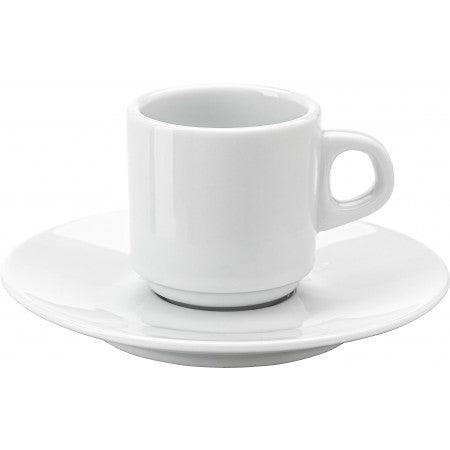 Stackable porcelain cup and saucer (70 ml), white