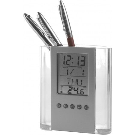 Pen holder with clock, no colour