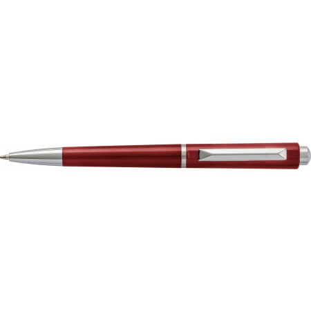 Plastic ballpen with silver coloured tip, red