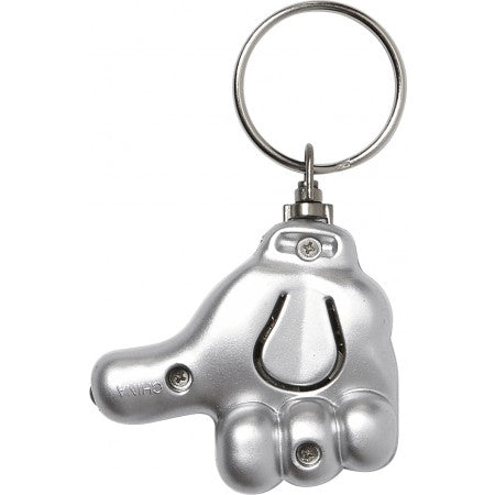 Key holder with a thumbs up push button LED light., silver