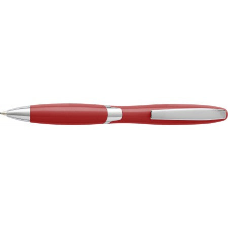 Plastic ballpen with solid colour barrel, red