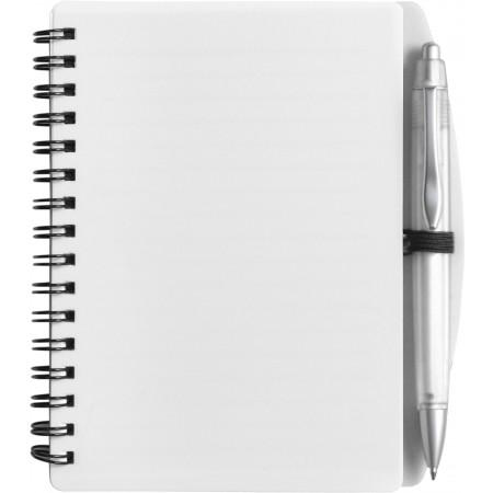 A6 Wire bound notebook and ballpen, white - BRANIO