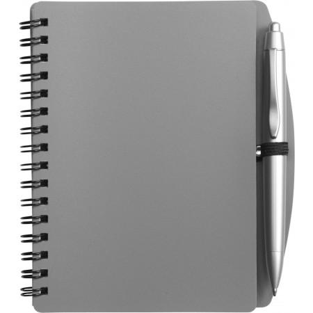 A6 Wire bound notebook and ballpen, grey - BRANIO