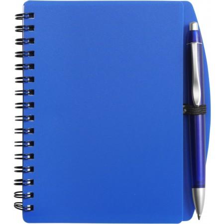 A6 Wire bound notebook and ballpen, blue - BRANIO