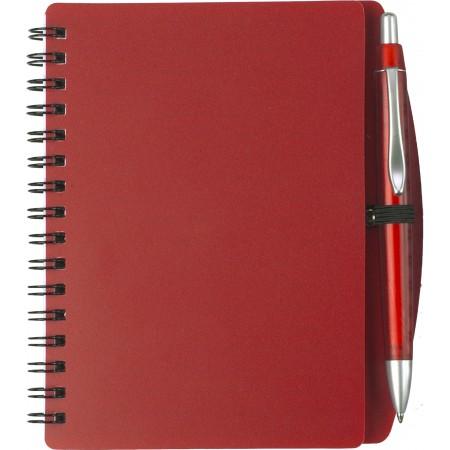 A6 Wire bound notebook and ballpen, red - BRANIO