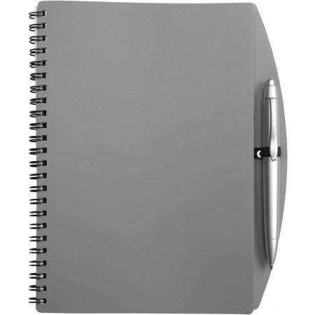 A5 Wire bound notebook and ballpen, grey - BRANIO
