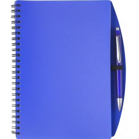 A5 Wire bound notebook and ballpen, blue - BRANIO