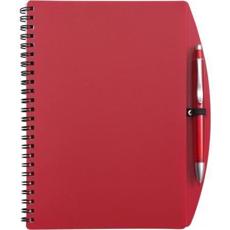 A5 Wire bound notebook and ballpen, red - BRANIO