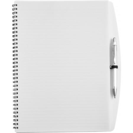 A4 Wire bound notebook and ballpen, white - BRANIO
