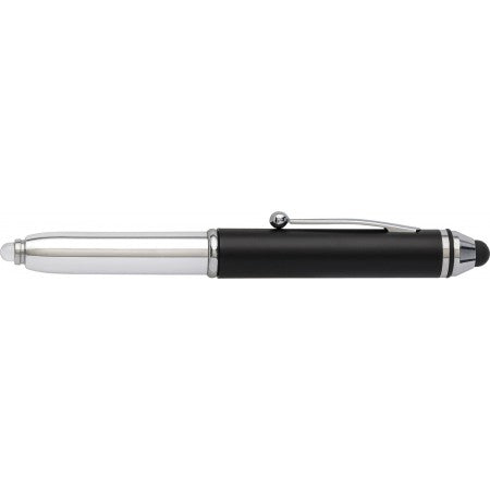 Plastic ball pen with stylus and LED, black