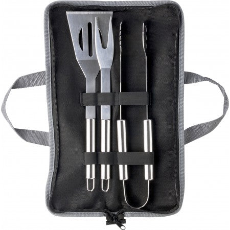 Barbecue set in zipped case, silver