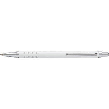 Aluminium ballpen with shiny chromed plastic pusher, white