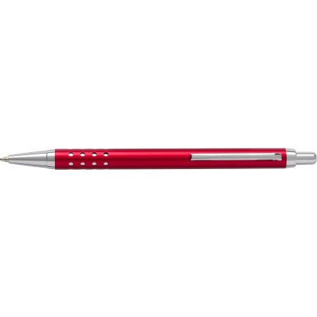 Aluminium ballpen with shiny chromed plastic pusher, red