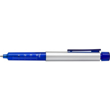 Plastic ballpen in shape of syringe, blue