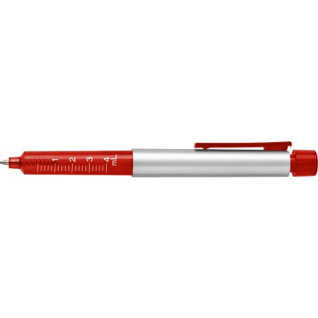 Plastic ballpen in shape of syringe, red