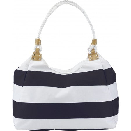 Polyester (300D) travel/beach bag, blue/white