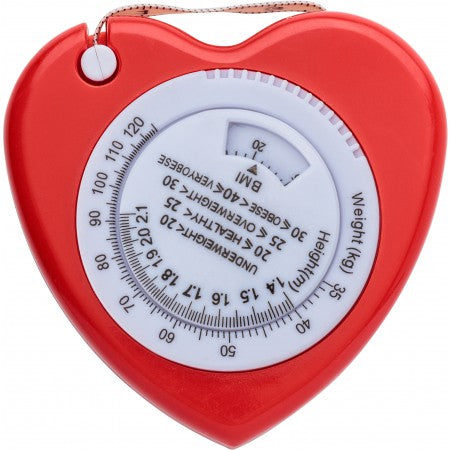 Plastic, 1.5m, heart shaped, BMI tape measure, red