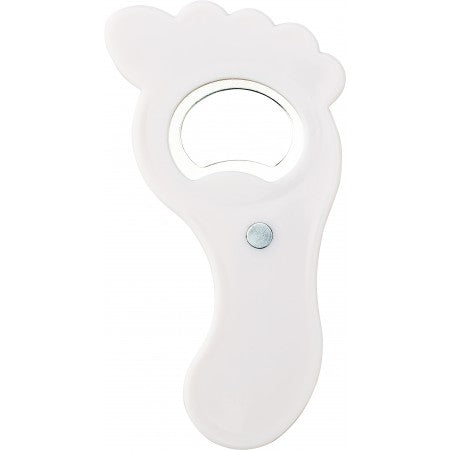 Plastic bottle opener with a small magnet, white