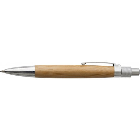 Bamboo ballpen with metal clip., brown