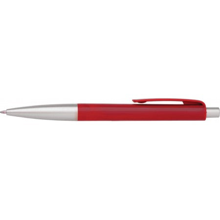 Plastic ballpen with blue ink., red