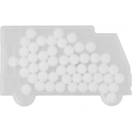 Van shaped mint card., white