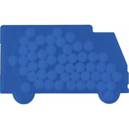 Van shaped mint card., cobalt blue