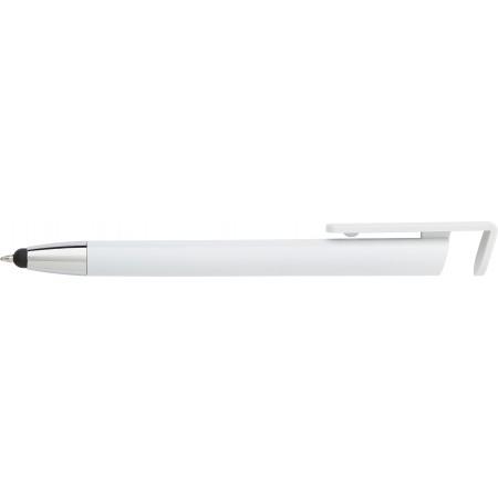ABS ballpen with phone holder and rubber tip, white - BRANIO