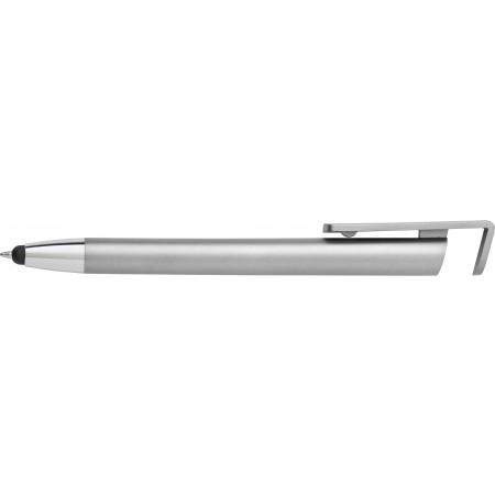 ABS ballpen with phone holder and rubber tip, silver - BRANIO