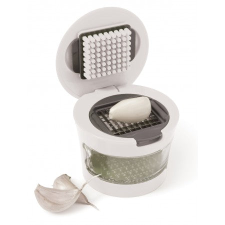 Plastic with stainless steel garlic cutter, white