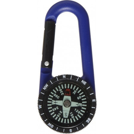Plastic compass with plastic carabineer, cobalt blue